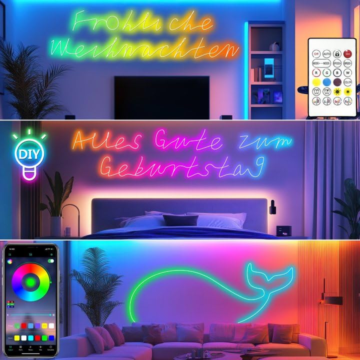 Cozylady RGB Neon LED Rope Lights, Waterproof Bluetooth Music Sync, 15M/50Ft, Multicolor, Model HX-WL3035-24V