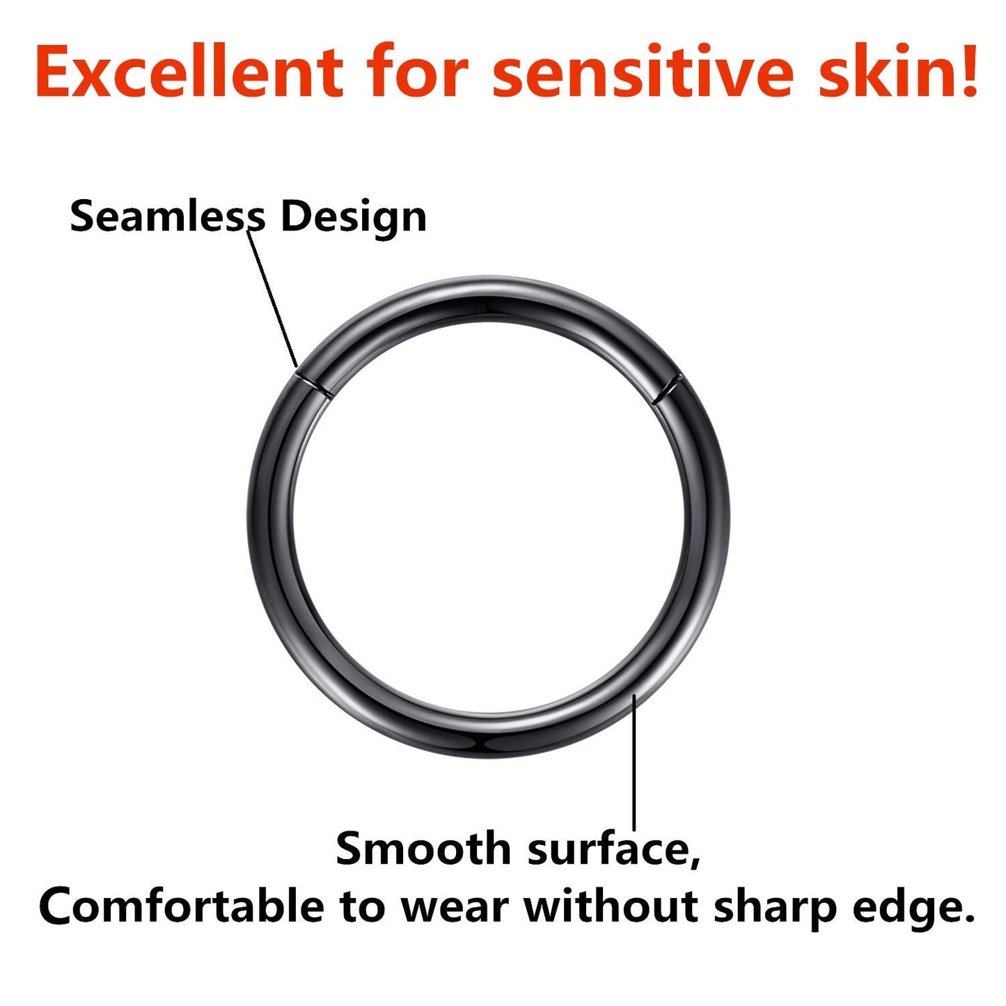 FOLLOWMOON 8mm Septum Ring Black Nose Rings Hoop 14 Gauge Nose Hoop Helix Daith Tragus Earrings Hinged Segment Septum Clicker Li