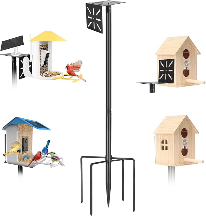 Smart Bird Feeder Pole-Heavy Duty Adjustable 3-6.6ft Universal Birdhouse Stand Mount for Backyard&Outdoor Bird Houses/Cameras (80'Pole)