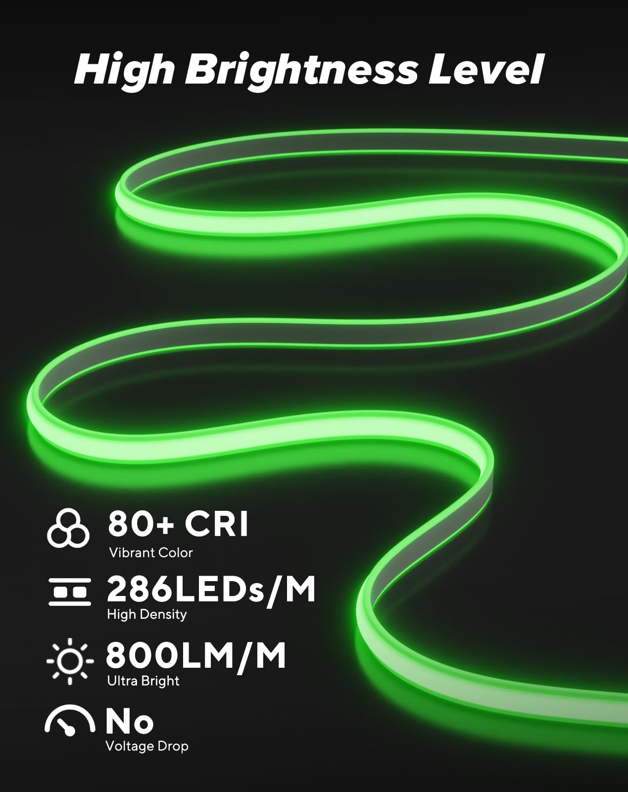 Shine Decor Cob Led Rope Light Ac 120V  800Lm Ultra Bright  Ip65 Waterproof Cold-Resistant Etl Neon Strip  No Driver Tape Lighting For Home Commercial 10X4.5Mm  Green  32.8Ft
