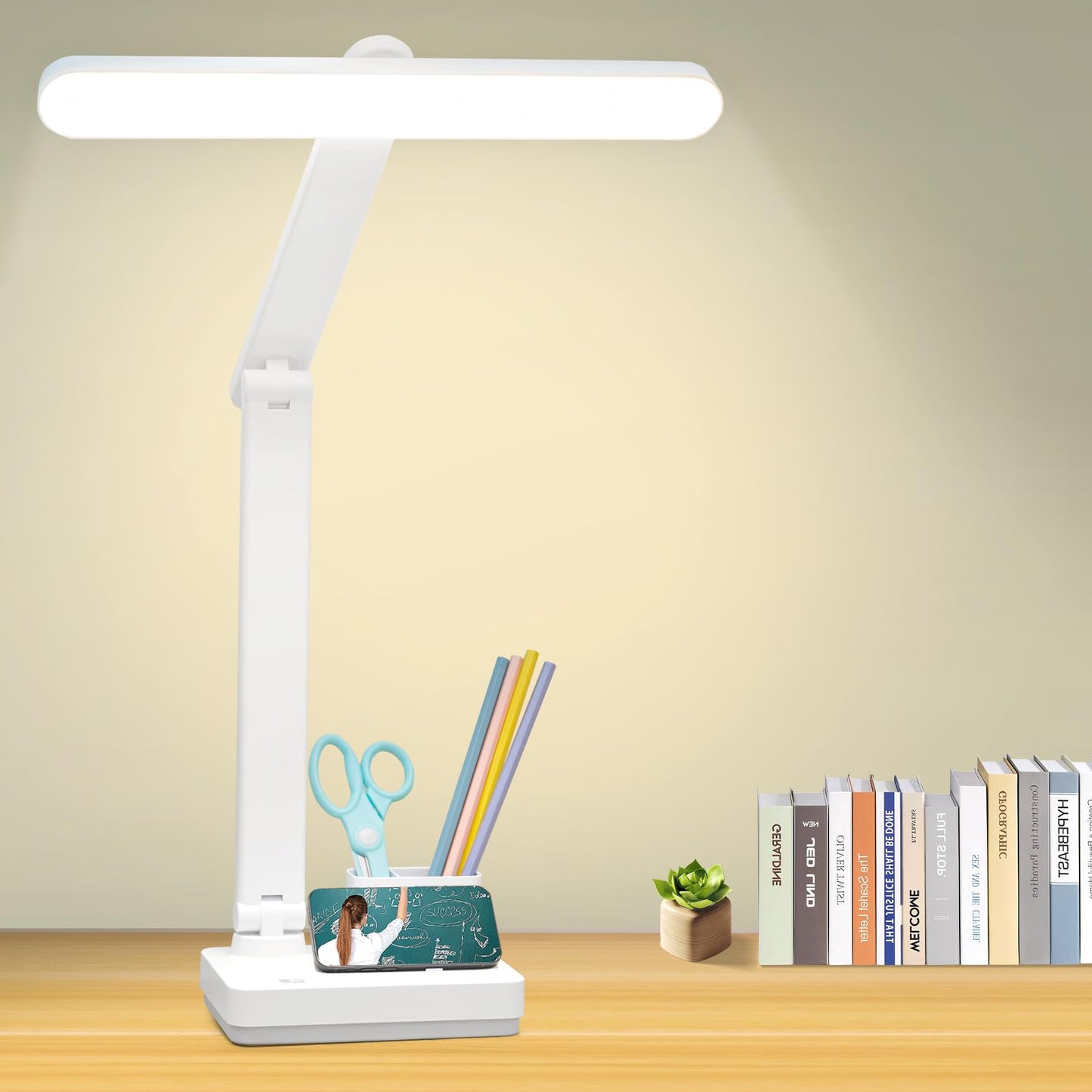 Maythank Cordless Desk Lamp - 50 Led, 20 Inch, Dimmable, Rechargeable 4000Mah, Touch Control, White, Large Size For Bedroom Or Office