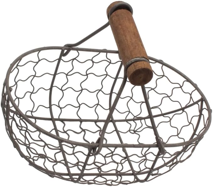 Zerodeko Chicken Wire Egg Basket Fruit Basket with Wooden Handle Egg Gathering Basket for Collect Fresh Egg Baskets Countertop Holder Country Primitive Farmhouse Vintage Storage
