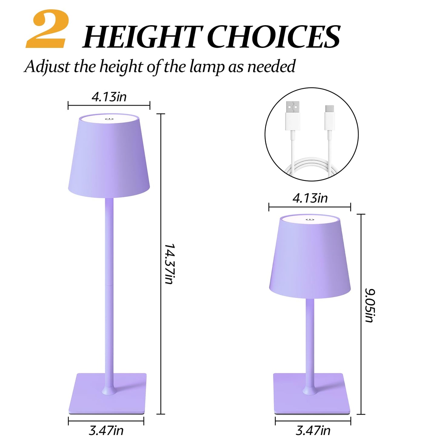 CHLORANTHUS Cordless Table Lamps, 2 Pack, Stepless Dimming, 5000mAh Battery, Purple, Model -15