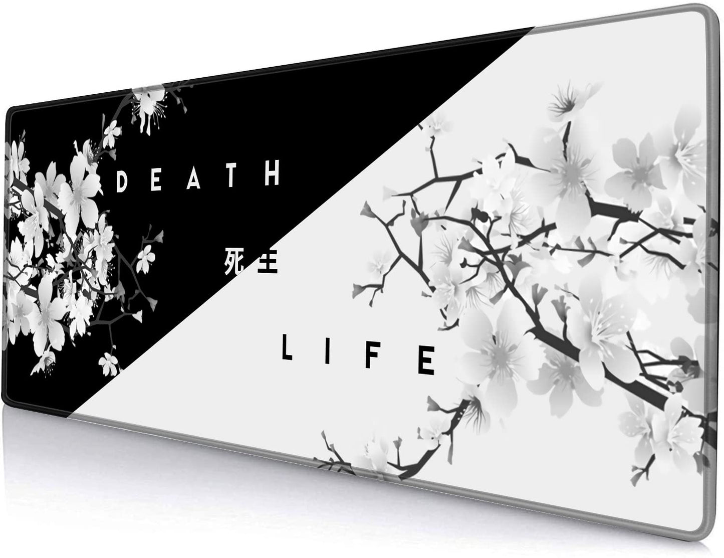SANWUMIAN Gaming Mouse Pad, Large Mouse Pads for Desk, Non-Slip Rubber Base Mousepad, Keyboard Mouse Mat Desk Pad with Stitched Edges, 31.5x11.8 inch Sakura Death Life Floral