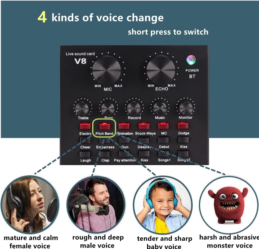 Skteet Podcast Equipment Bundle, With Bm800 Podcast Microphone And V8 Sound Card, Voice Changer - Audio Interface -Perfect For R