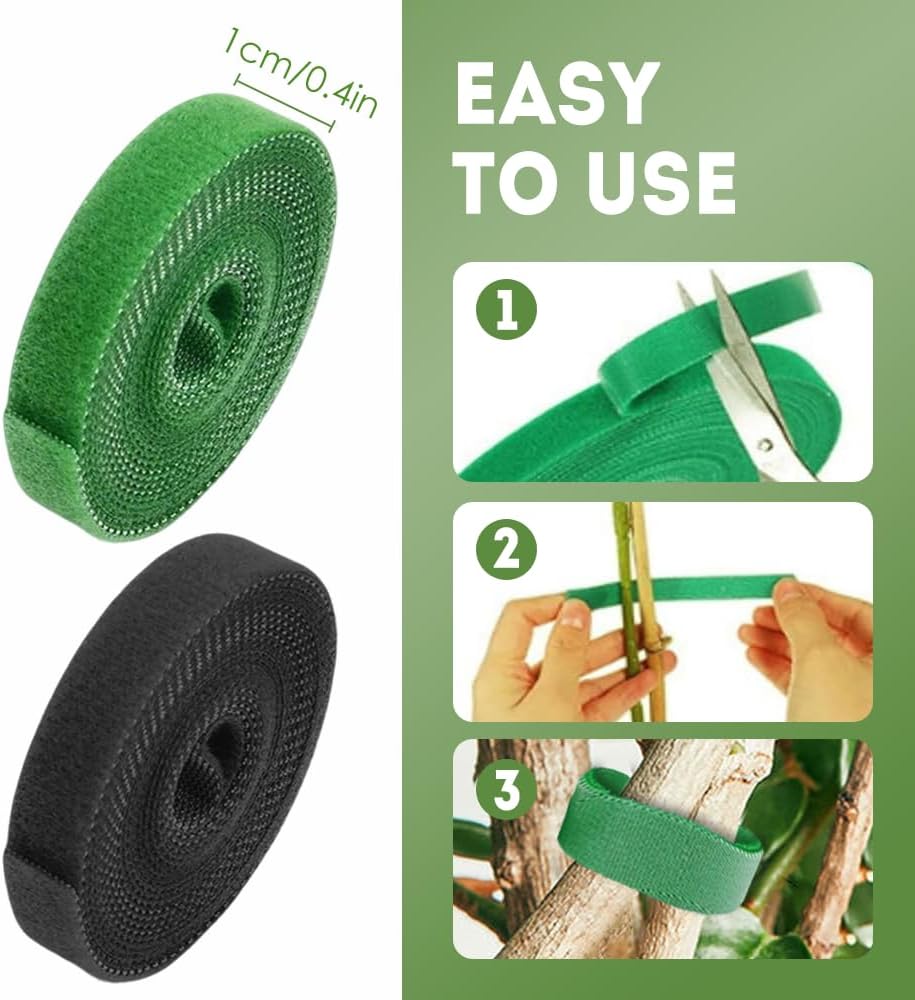 Reusable Plant Ties Tape for Climbing Plants, Garden Ties Tomato Plant Supports, Adjustable Garden Twine & Twist Ties Plant Ties for Outdoor Indoor Plants Stakes Gardening Supplies (Green, 5 Rolls)