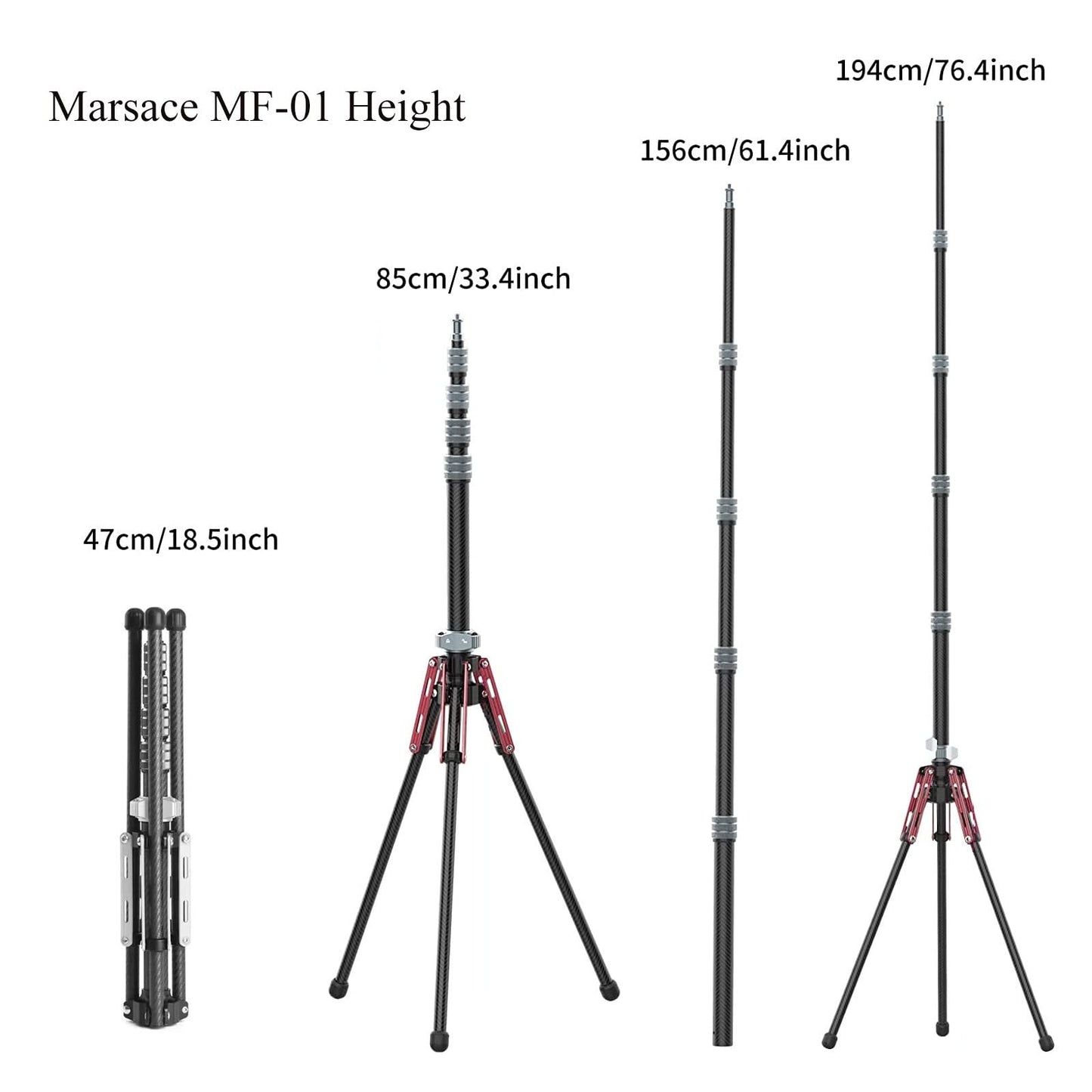 Marsace MF-01 Carbon Fiber Light Stand Base Extendable Lamp Holder Portable Outdoor Travel Camera Studio Tripod
