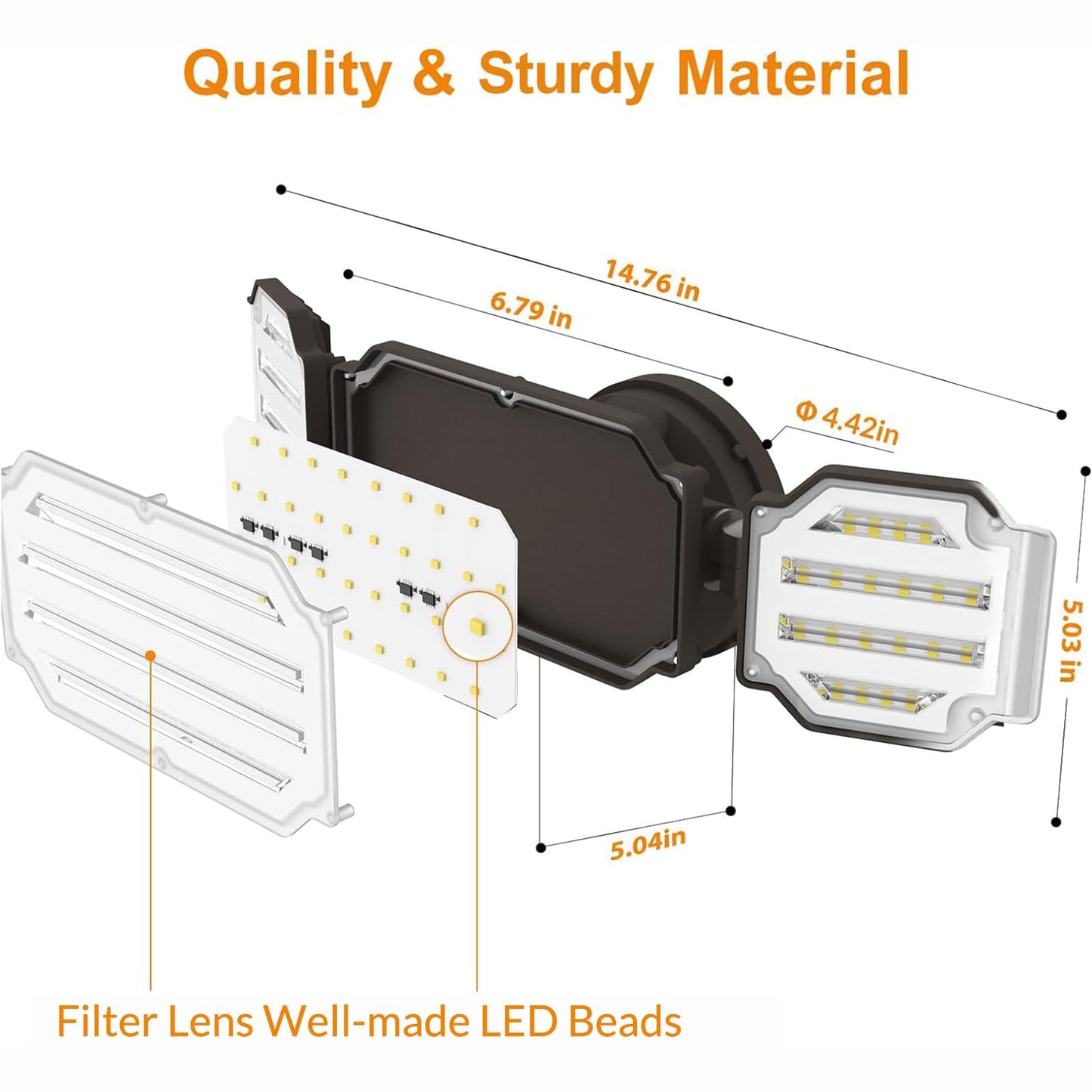 LEPOWER 45W LED Flood Light, 4500LM, 5000K, IP65 Waterproof, 3 Adjustable Heads, Brown, Model YY07D-BR