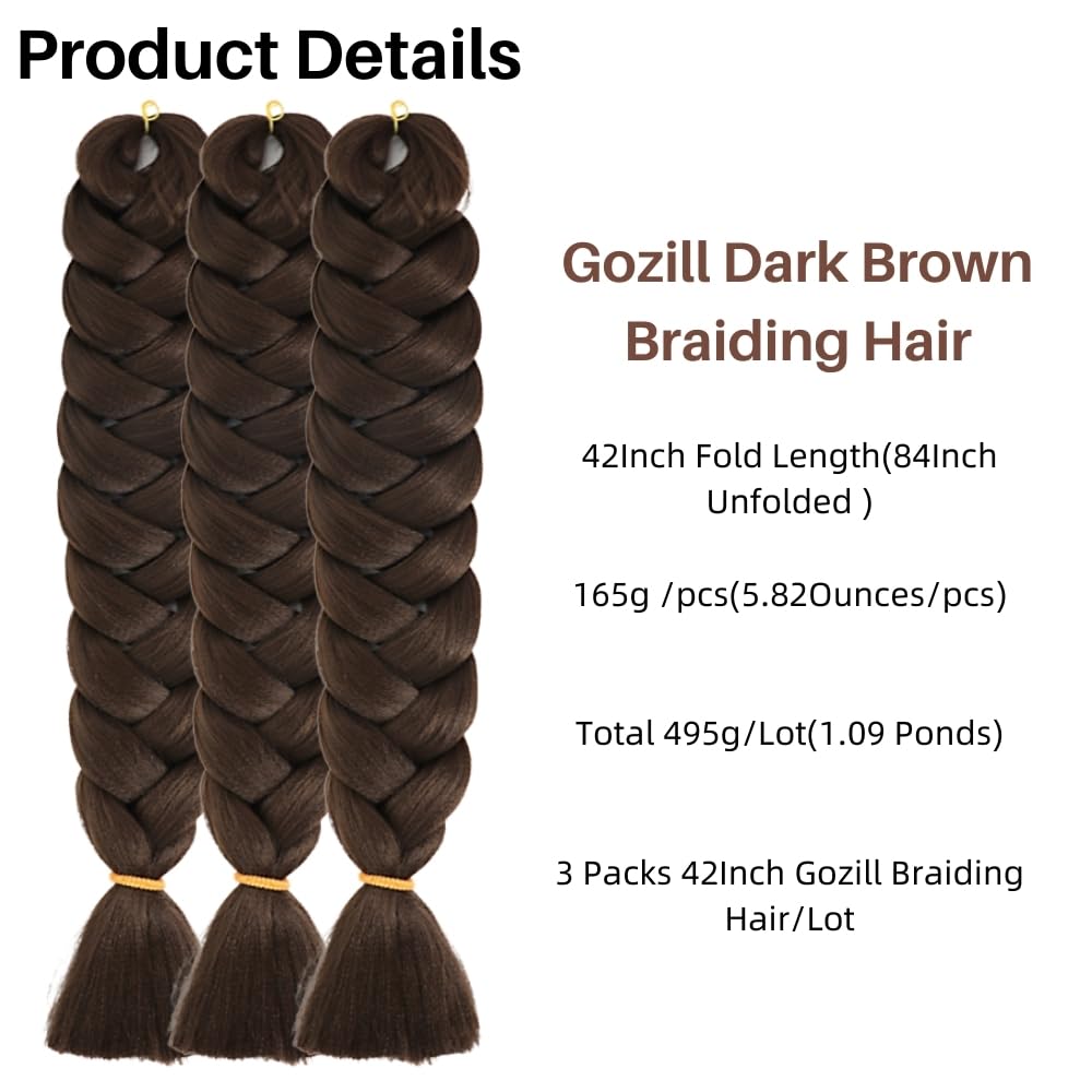 Dark Brown Braiding Hair Pre Stretched 42 Inch for Knotless Braids Long Synthetic 4# Box Braiding Hair for Women