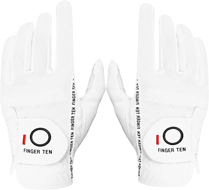 FINGER TEN Premium Rain Grip Men's Golf Gloves 1 Pair, Hot Wet Weather No Sweat Glove for Serious Feel & Performance, Left...