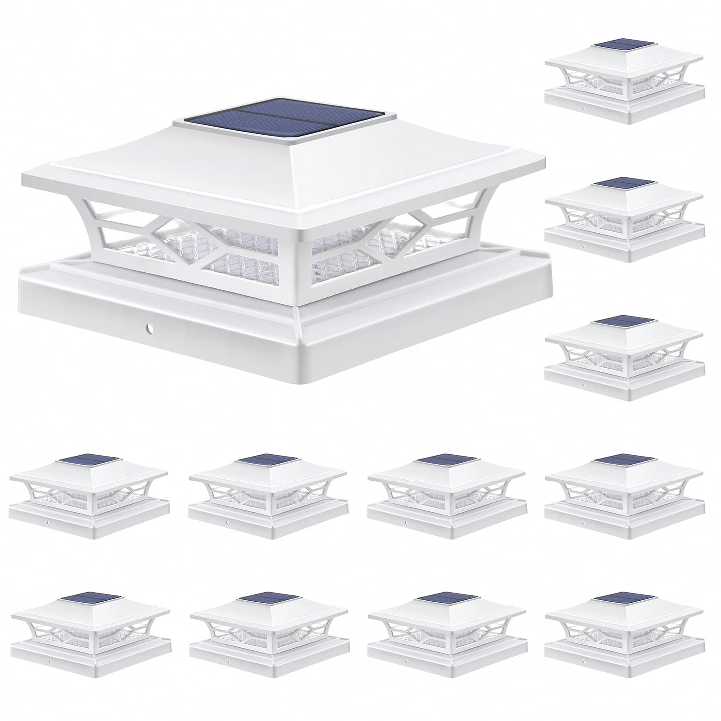 Aponuo 4X4 Post Solar Lights, 12 Pack, Waterproof, Auto On/Off, White, Model Tz13-W12