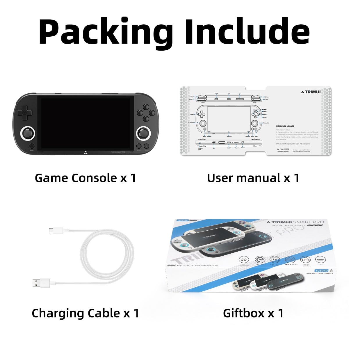 Trimui Smart Pro Game Console 4.96-Inches 720x1280 IPS Screen Built-in 64G TF Card Video Gaming Consoles 5000mAh Lithium Battery Supports Multiple Simulators Casual Game Console-Gray
