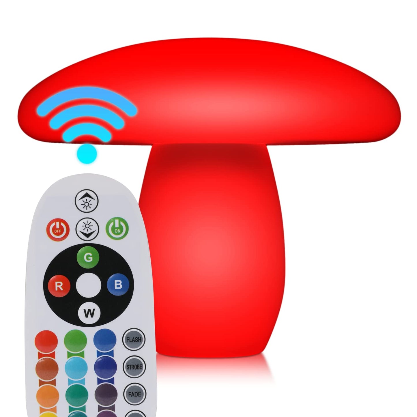 Magshion LED Mushroom Night Light, 21in Height, 16 RGB Colors, Dimmable, Rechargeable, Remote, Medium, White, Model MAG-A41-LED-DL-006