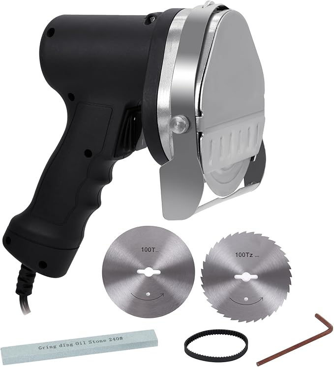 Electric Kebab Knife 80W Commercial Shawarma Turkish Knife Slicer Gyro Cutter 2800 RPM with 2 Blades Adjustable Thickness 0-8mm（Strip Line，Flat）