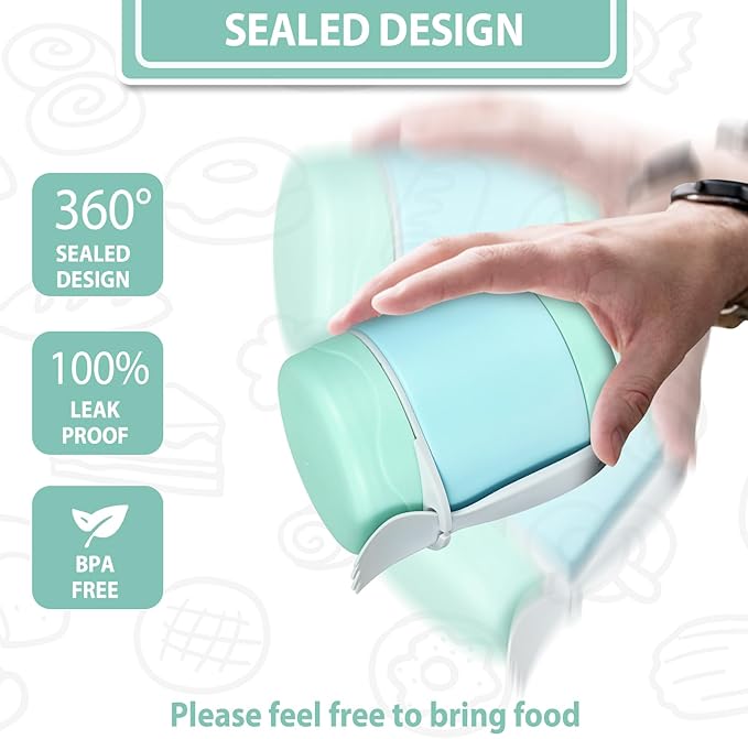 Soup Thermo for Kids - 10oz Insulated Food Jar with Spoon, Leak Proof Stainless Steel Wide Mouth Lunch Thermo Jar for School (Mint-Green)
