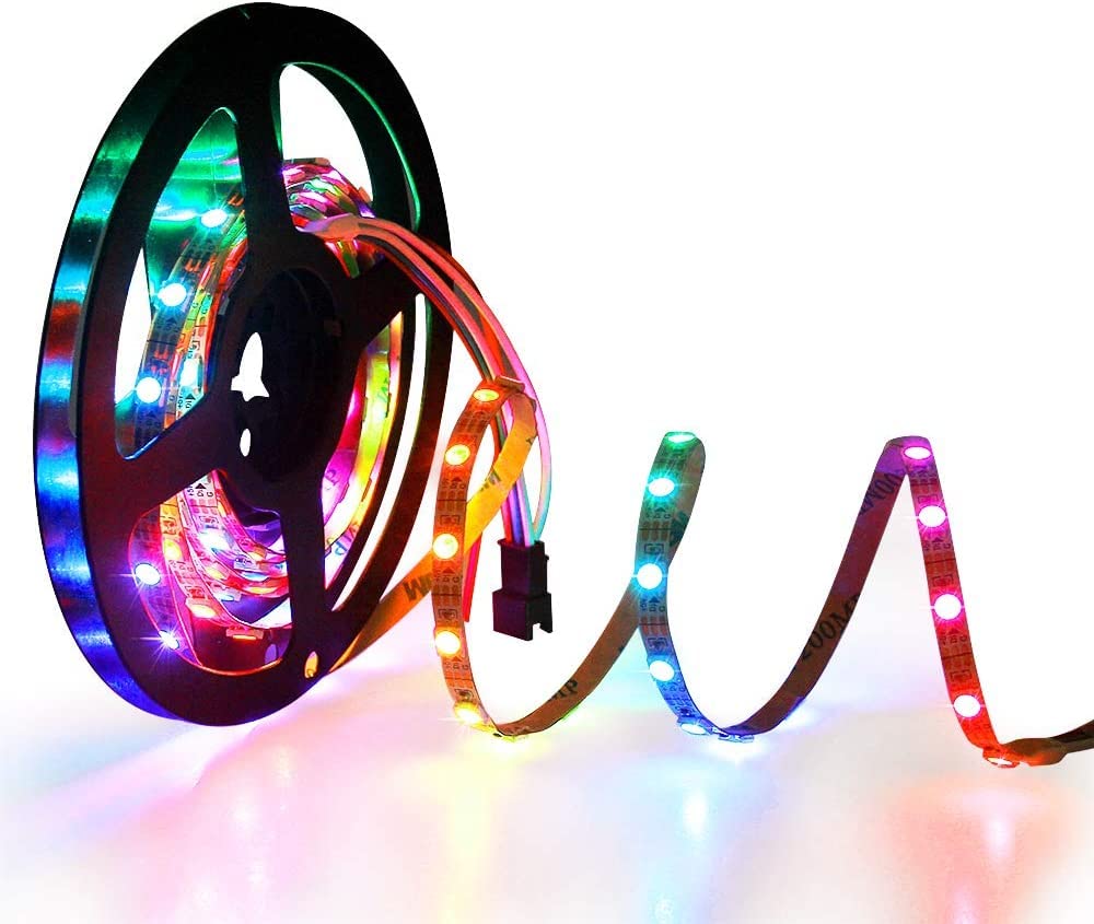 Alitove 5Mm Ws2812B Rgb Led Strip Light, 6.6Ft, 120 Leds, White, Super Narrow, Programmable, For Home Theater & Bar Decor