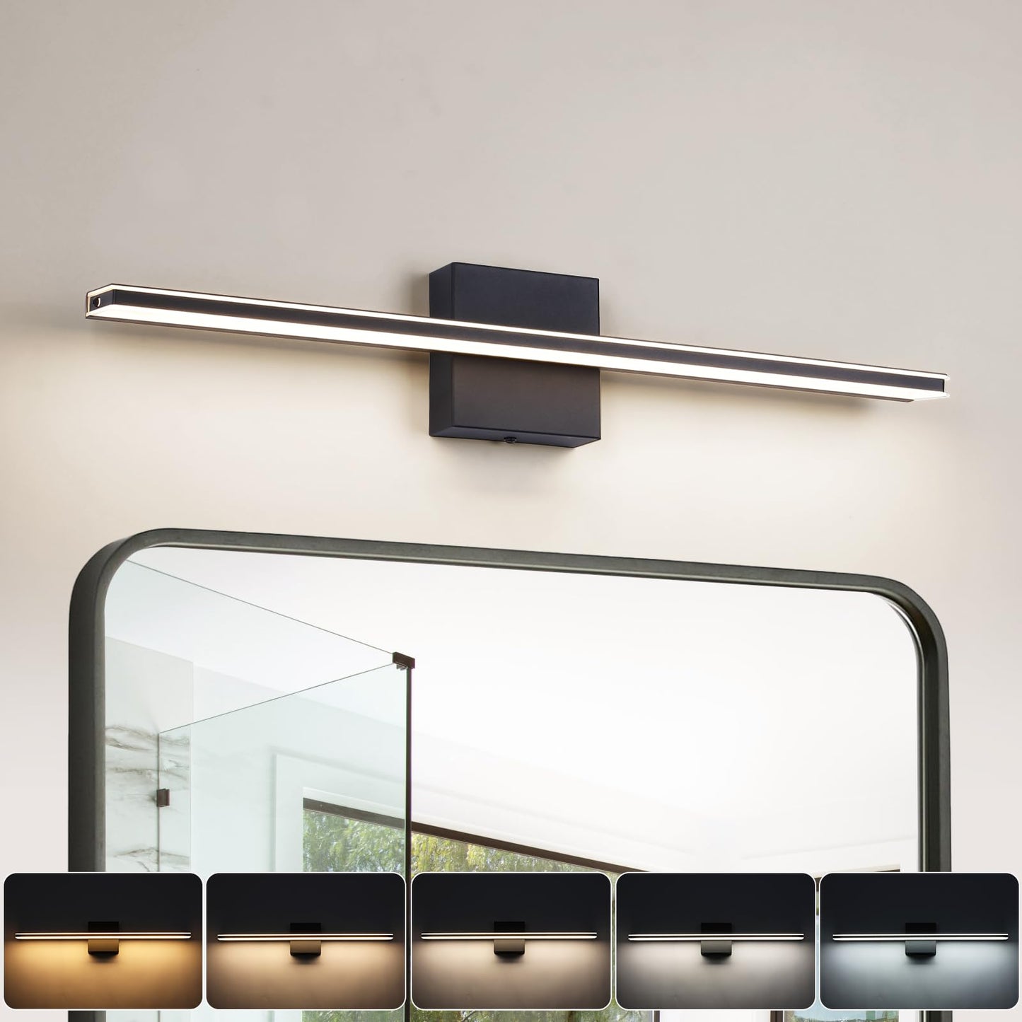 BRIVOLART Vanity Light Fixture for Bathroom, 24in Dimmable, 5CCT, Black, Model 6420, Acrylic Material