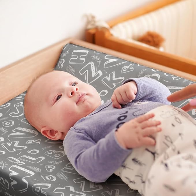 4 Pack Changing Pad Cover for Baby Boys Neutral Unisex Fitted Breathable Baby Changing Pad Sheets for Toddler Changing Table (Letter)