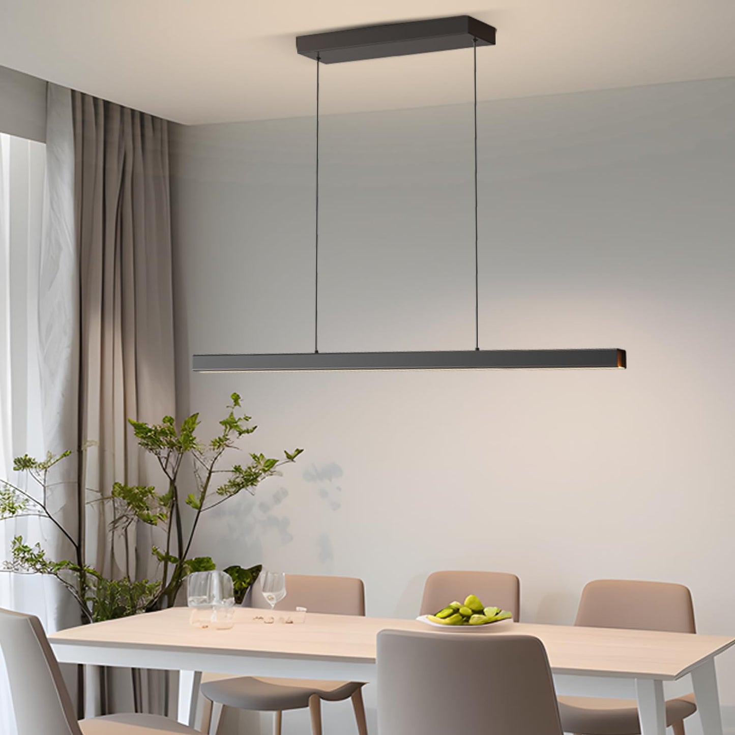 Zihoi Modern Ceiling Pendant Light 47In Led Black Linear Ceiling Chandelier Light Dining Room Living Room Warm & Cool  Neutral Light Aluminum Island Lighting Hanging Pendant Light For Kitchen