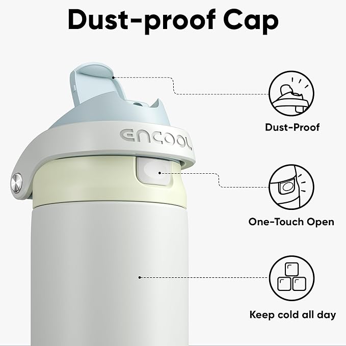 ENCOOL Leakproof Insulated Water Bottle with Straw Dual-Sip Water Bottle Bag-Safe Design for Work, Commute & Gym – Keeps Drinks Cold All Day, 40 oz, Cloud-Hill White