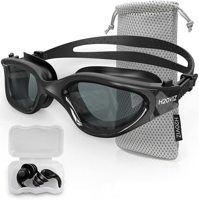 H20VIZ Swimming Goggles | Polarised, Anti-Fog, UV400 Protection, Anti-Leak, Includes Pro Swim Ear Plugs | Men Women Teens