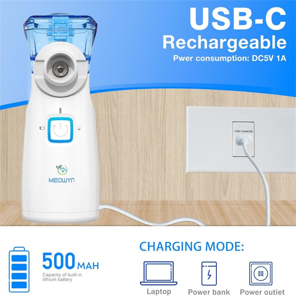 Meowyn Nebulizer Machine for Adults & Kids, USB-C Rechargeable Nebulizer with Portable Design, Easy to Use & Clean, Silent, Efficient Atomization for Home and Travel Use