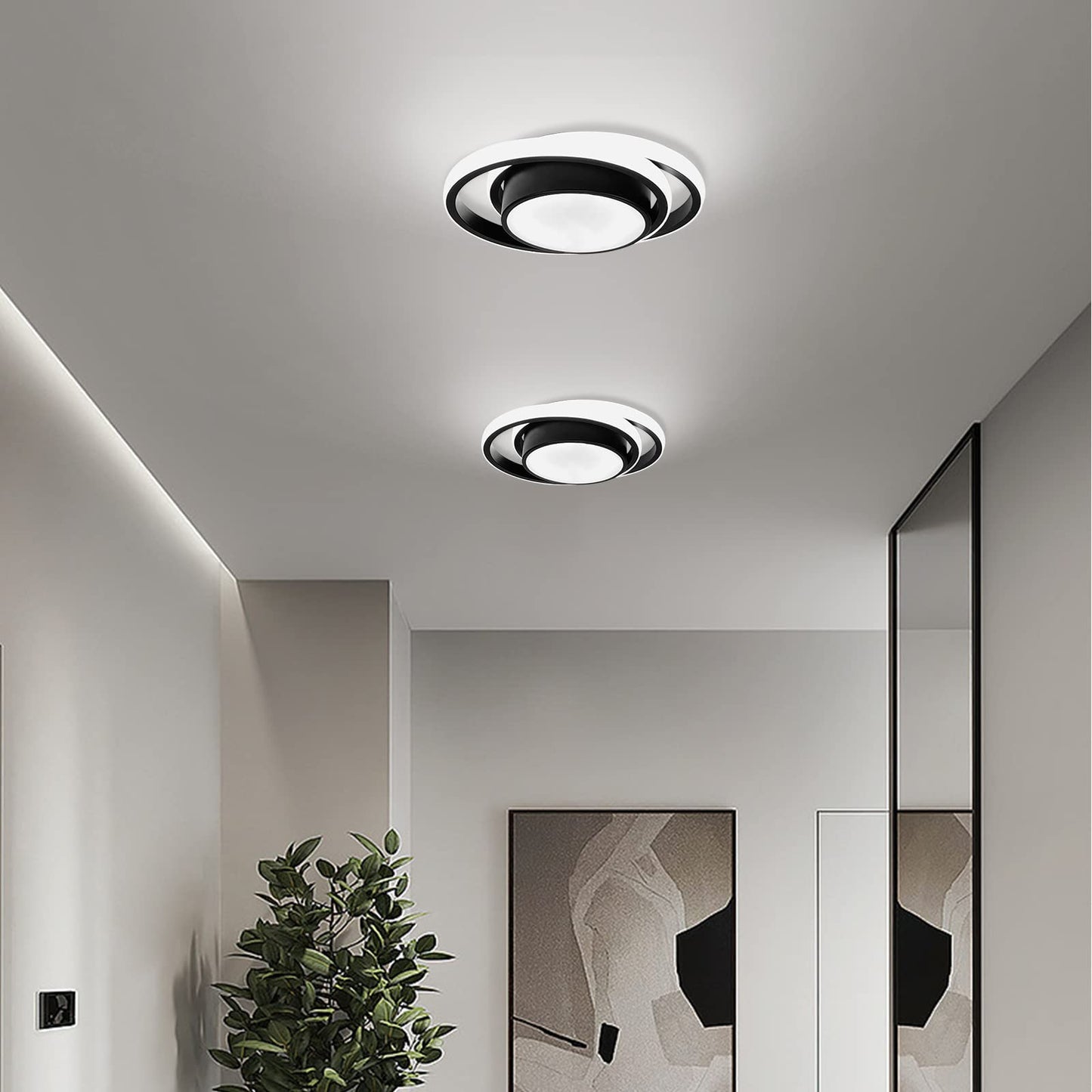 Caneoe 2 Packs Small Modern Led Ceiling Light 2 Rings Creative Design Ceiling Lamp Indoor Hallway Lighting Fixtures For Hallway Living Room Bedroom Kitchen Office (Black)