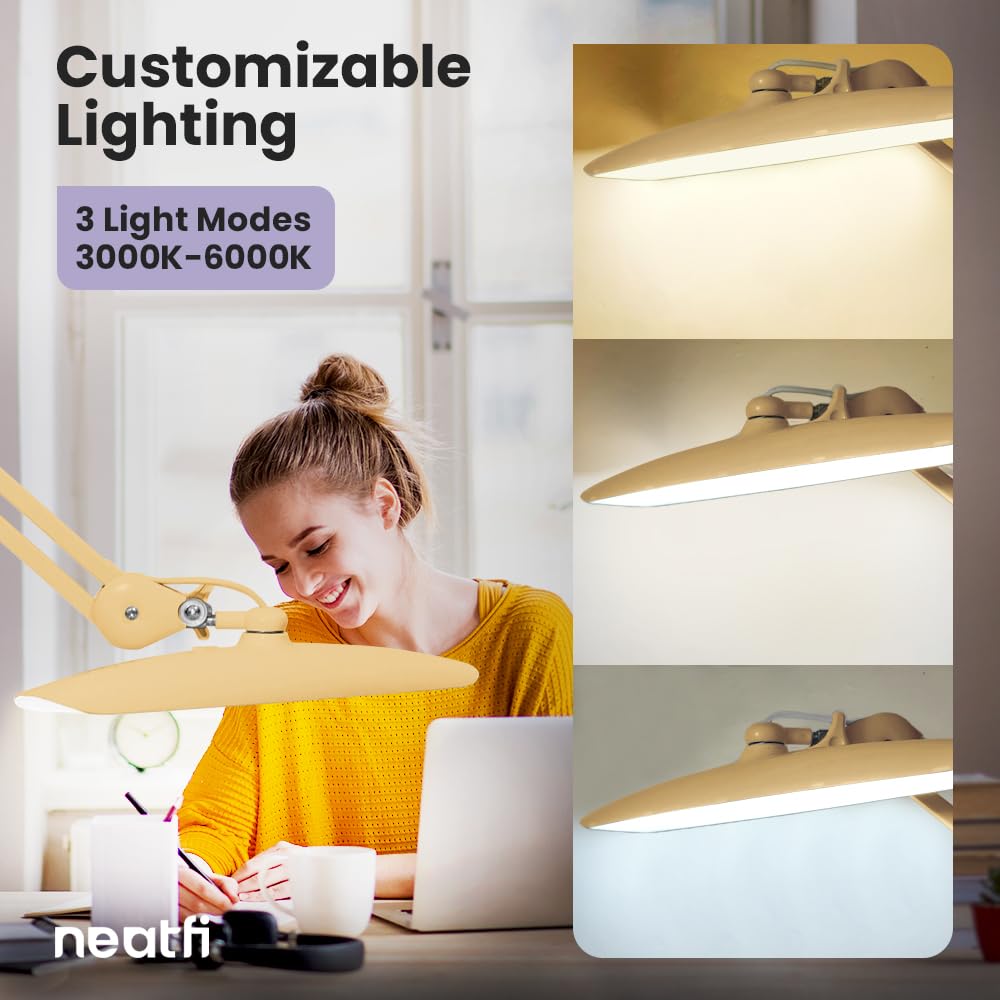 Neatfi Xl 2 200 Lumens Led Task Lamp  24W  117 Pcs Smd Led  Dimmable  4 Level Brightness  3 Light Modes  Desk Light For Home  Office  Workbench (Cct  Gold)