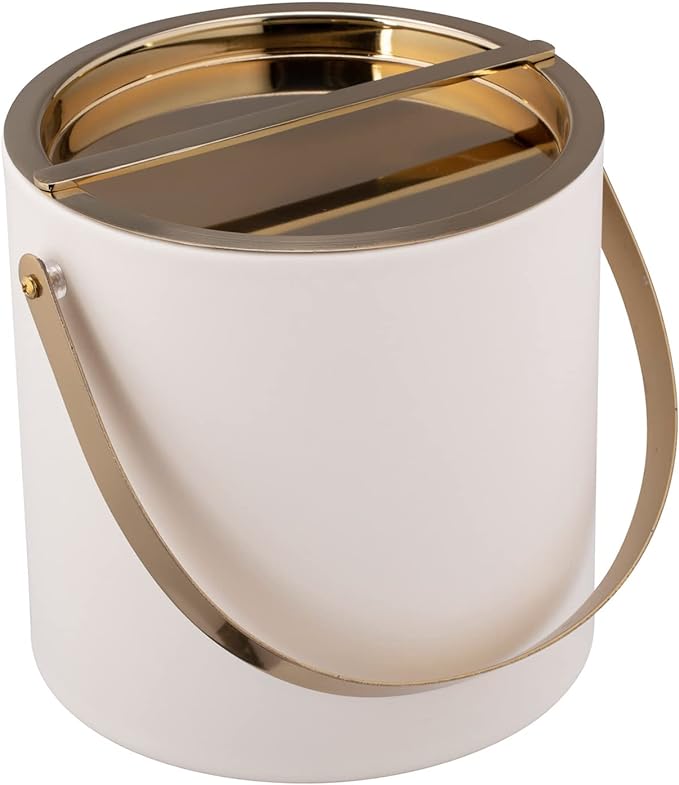 Kraftware Polished Gold Arch Handle & Bridge Cover: White Milan 3qt Ice Bucket, 3 quarts