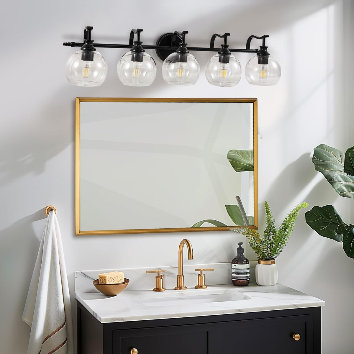 Andy Star Black Vanity Light  5-Light Bathroom Light Fixture  35 Large Bathroom Lighting Over Mirror  Industrial Wall Sconce  Perfect For Big Bathrooms  Double Vanities  Long-Length Elegant Design