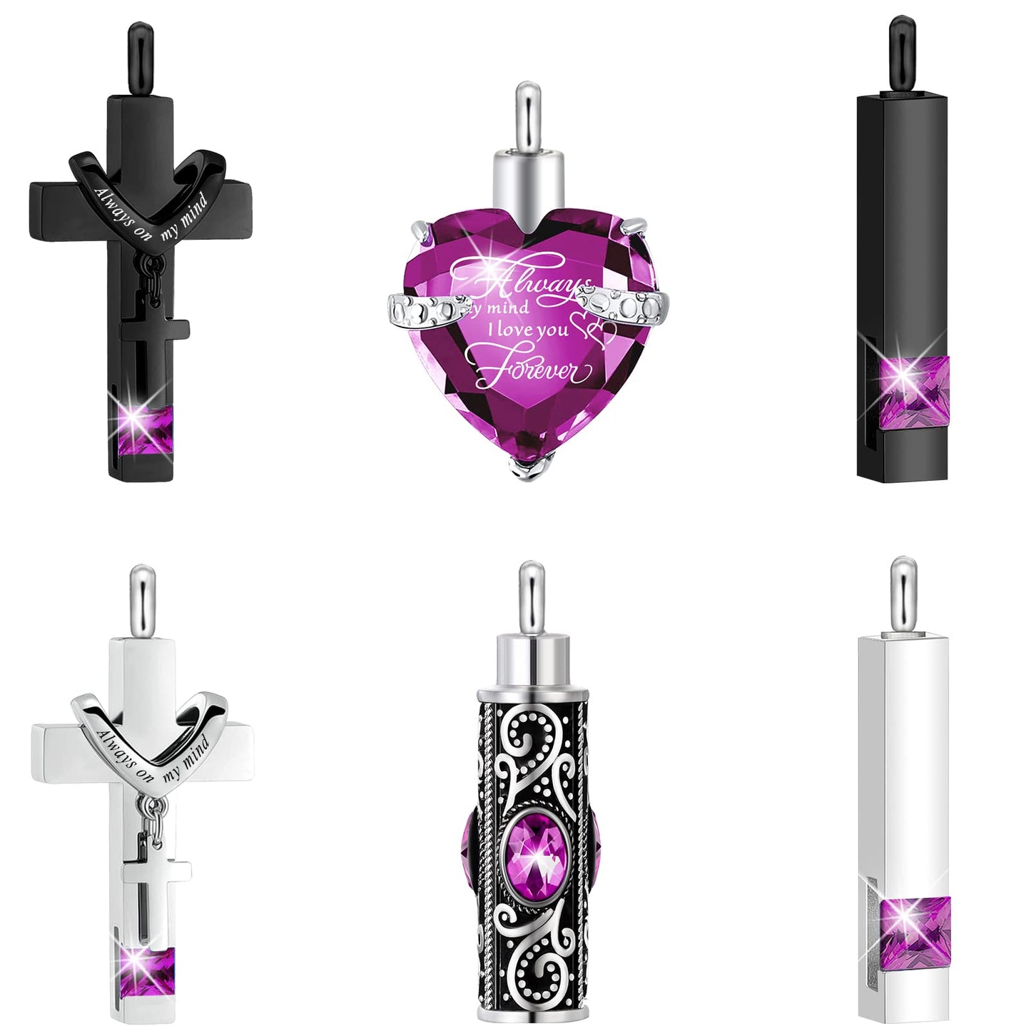 Fumete 6pcs Stainless Steel Ashes Necklace for Cremation Urn Jewelry, Memorial Ashes Necklace for Men Women, Unisex Waterproof N