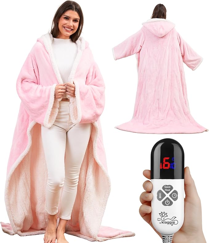Klaggie Wearable Heated Blanket with Foot Pocket Sleeves, Heated Robe Heated Snuggie, 6 Heating Levels 4 Hours Auto-Off, O...