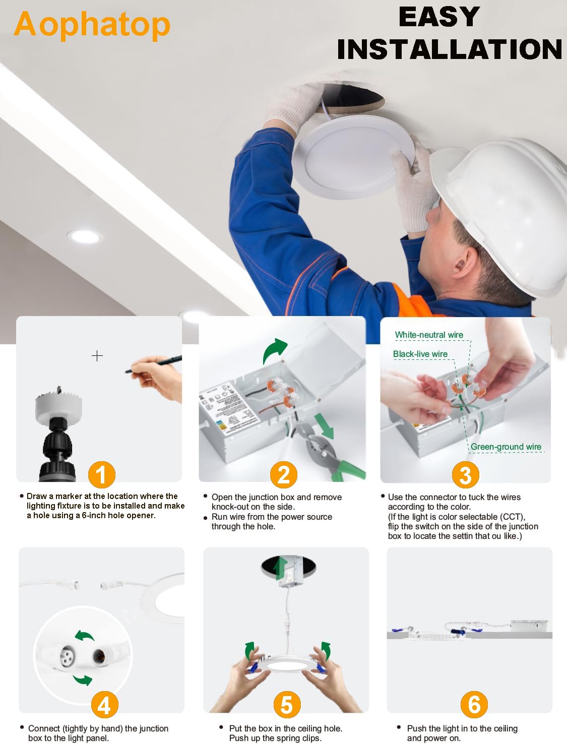 Aophatop 20 Pack Recessed Lighting 6 Inch 6000K Daylight Ultra-Thin Recessed Lighting With Junction Box  1080Lm Brightness Can Lights12W Eqv 110W Can-reduceer Downlight. (6000K  20Pack)