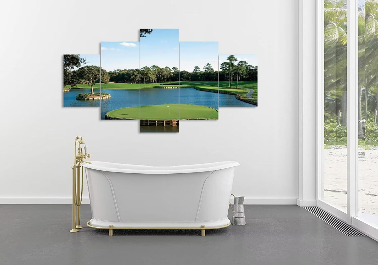chenchenArt USA Golf Course Wall Art for Living Room Bedroom Bathroom Home Decorations USA TPC Sawgrass Golf Course Pictures Posters Canvas Prints Modern Artwork Framed Ready to Hang(60''W x 40''H)