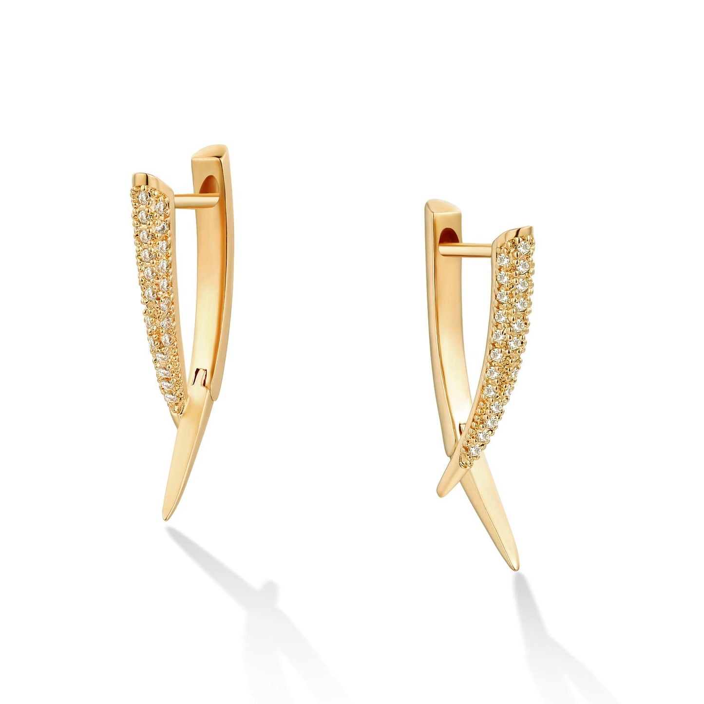 LOYATA Huggie Hoop Earrings Gold Crossover Bar Curved Diamond Cubic Zirconia 14K Gold Plated Dainty Small Simple Hypoallergenic