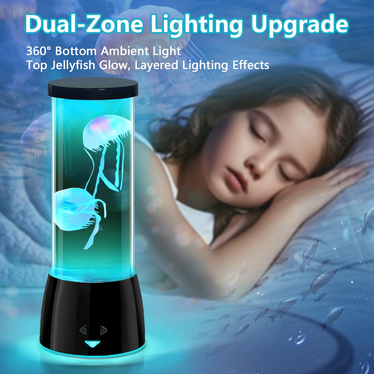 LEDHOLYT LED Jellyfish Lamp - Remote Dimmable, Color Changing Mood Light, Model JF6607, Black