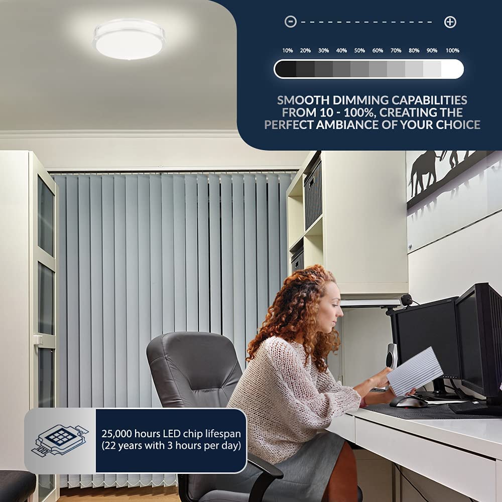 Lunabode Led Flush Mount Ceiling Light, 15, Brushed Nickel, 2700K, 22W (100W Eq), Model Gsd3823, Warm White, Etl
