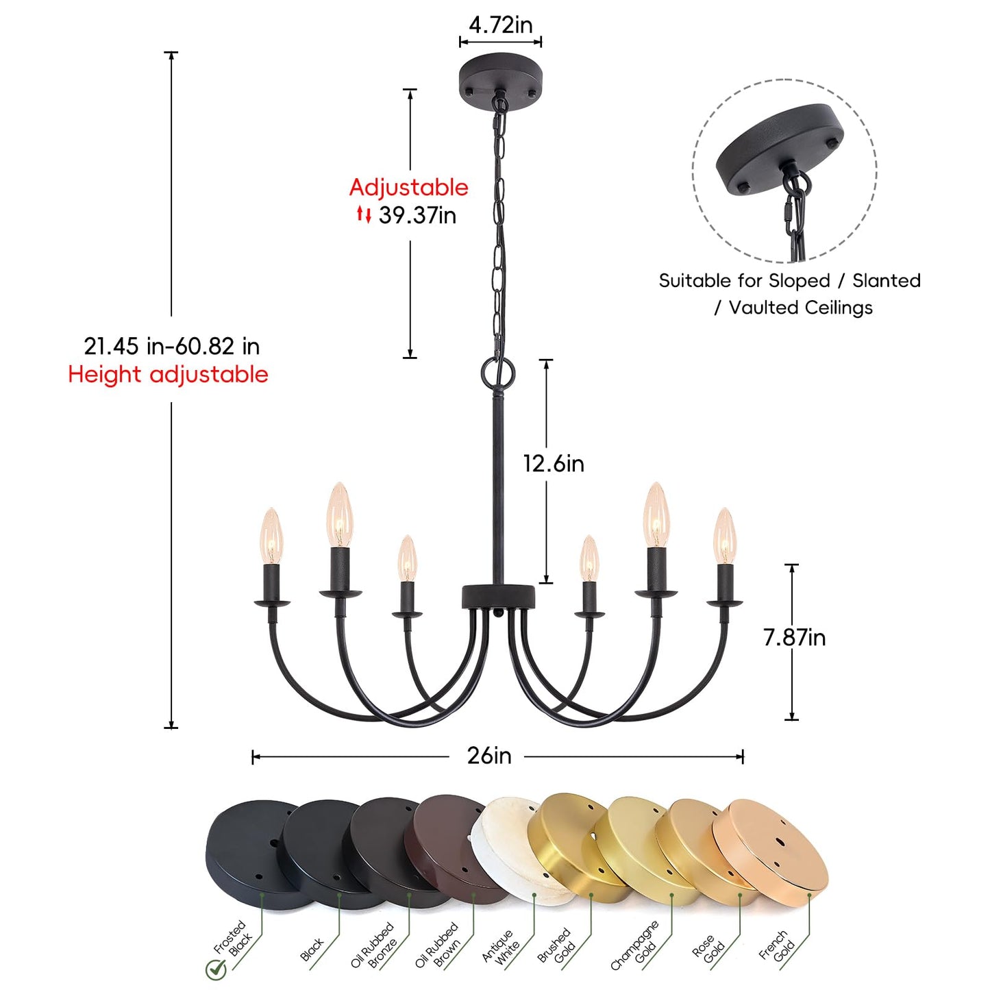 Rviezza Black Chandelier  6-Light Farmhouse Chandelier For Dining Room Lighting Fixtures Hanging  Rustic Candle Modern Chandeliers For Living Room Bedroom Foyer Kitchen(Frosted Black)