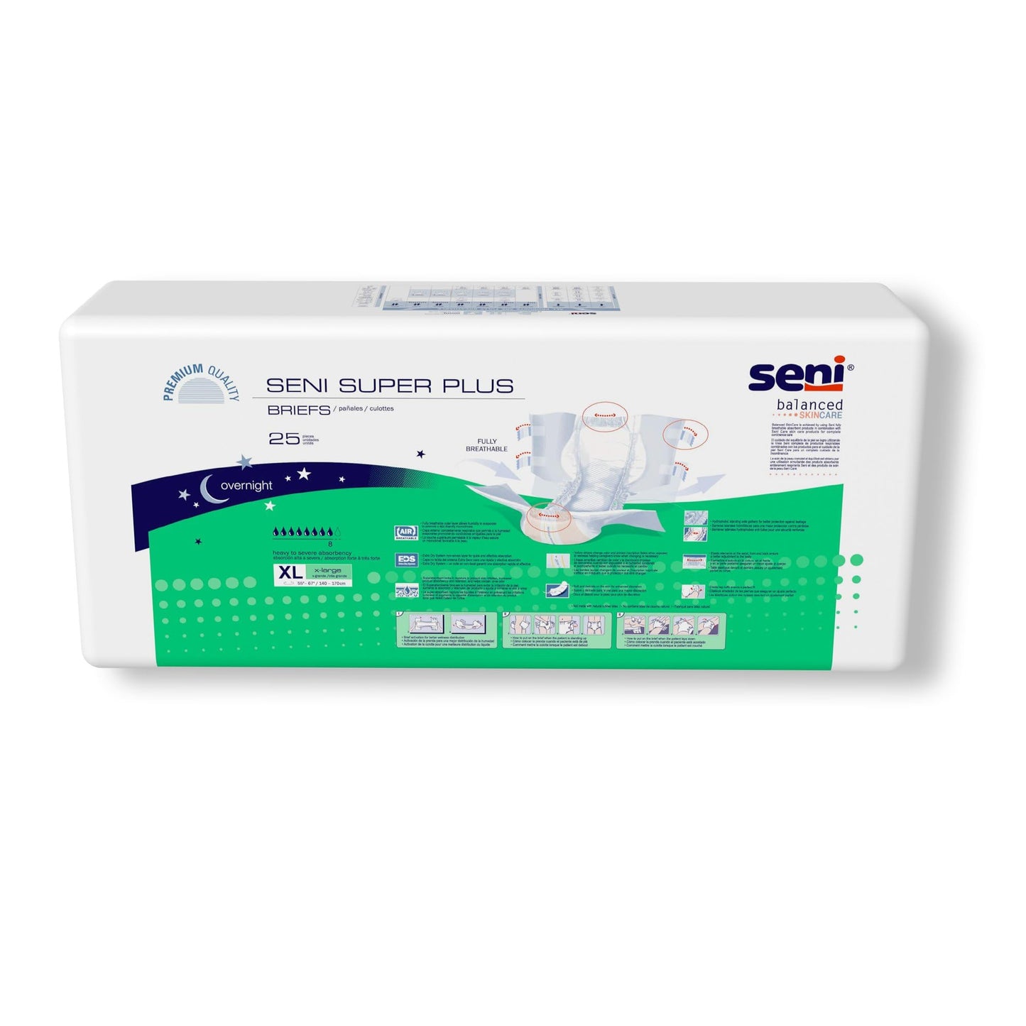 Seni Super Plus Unisex Adult Incontinence Briefs with tabs, Size XL (55"-67"), 75 Count (3 Packs of 25), Heavy to Severe Absorbency, Disposable Overnight Brief for Men & Women