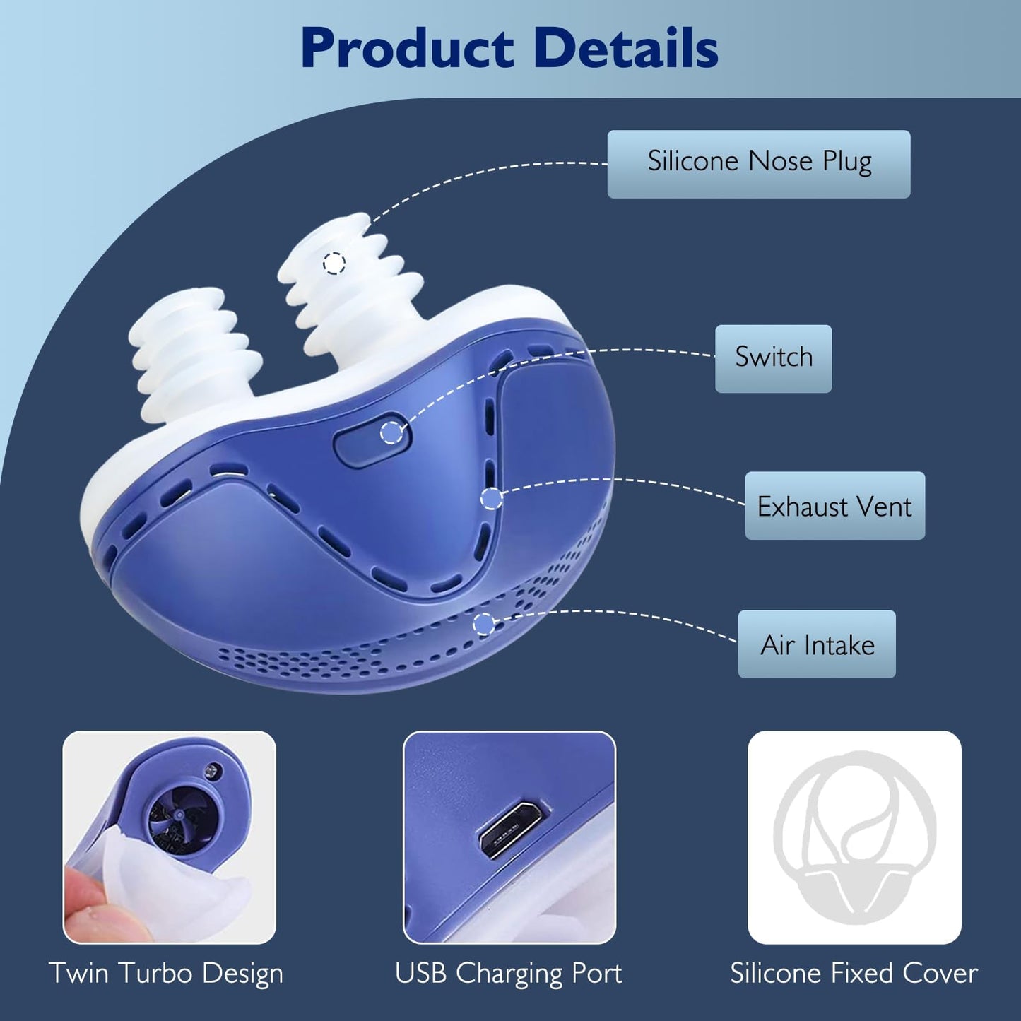 Anti Snoring Devices, Double Vortex Anti Snoring Device, Snoring Solution, Adjustable Wind Speed, Suitable for All Nose Shapes, Stop Snoring Suitable for Men and Women, Blue-GHS SA7