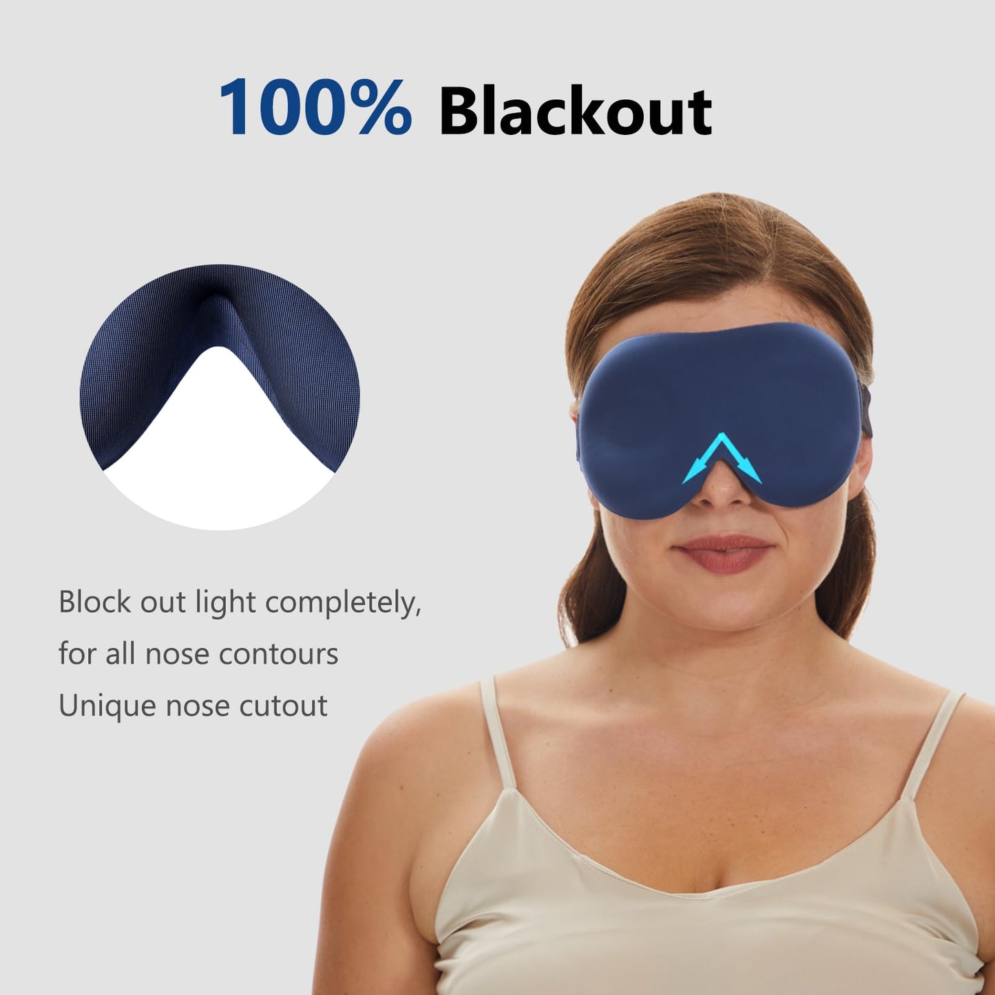 ALASKA BEAR 100% Blackout Sleep Mask Most Comfortable Contoured Eye Cups and Nose Covering for Women Men, 3D Pillowy Soft Light Blocking Eye Mask 0 Pressure on Eyelids & Eyelashes, Earplugs Set, Blue