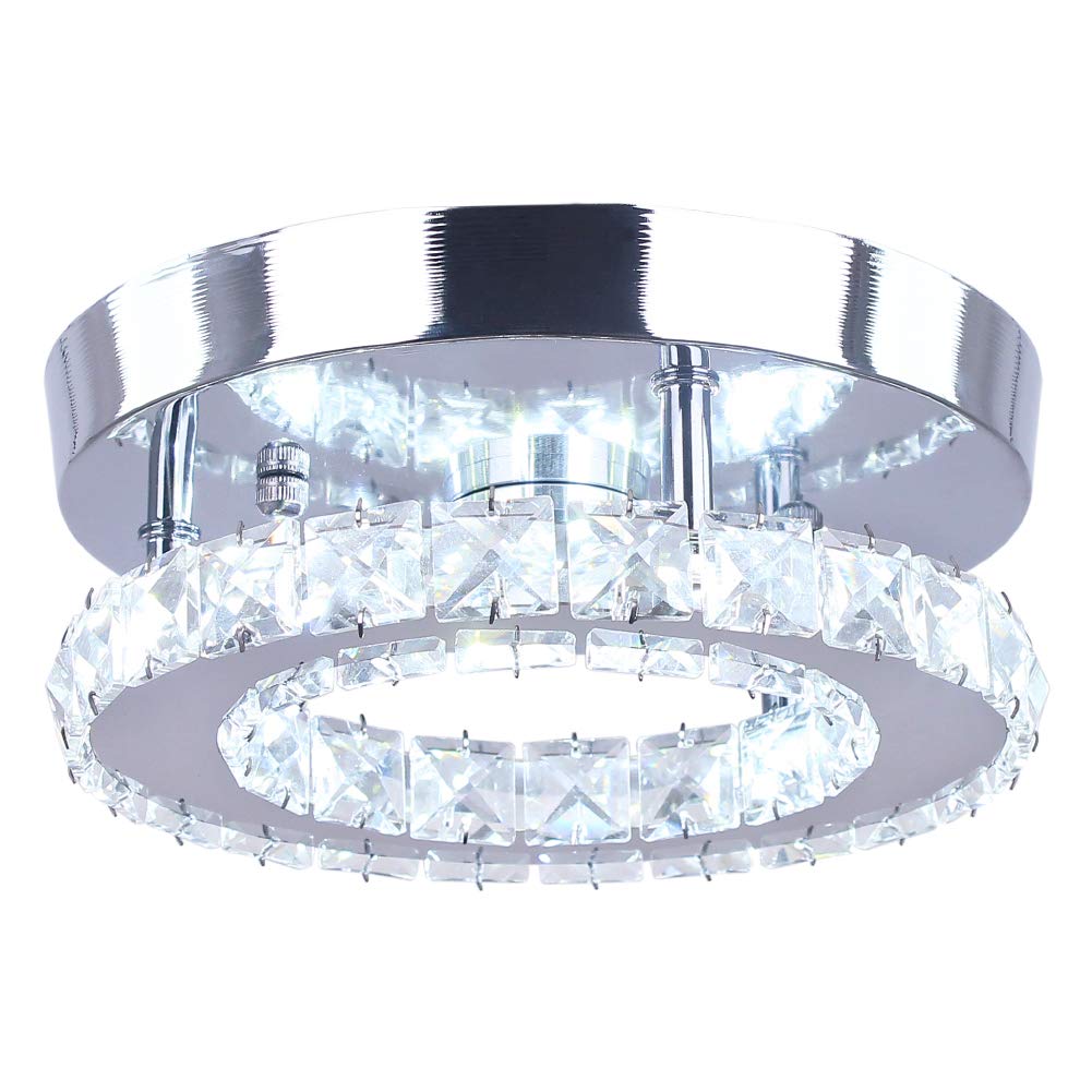 Diisunbihuo Modern Mini Led Chandelier Crystal Ceiling Light For Bedrooms & Dining Rooms, Round White Finish