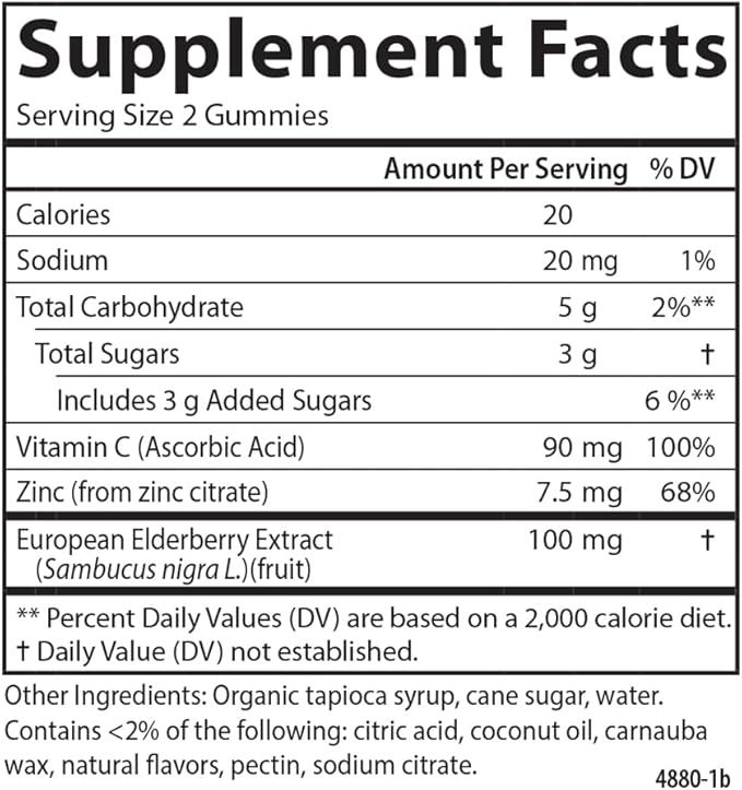 Carlson - Black Elderberry Gummies, with Vitamin C & Zinc, Immune Support, 60 Gummies