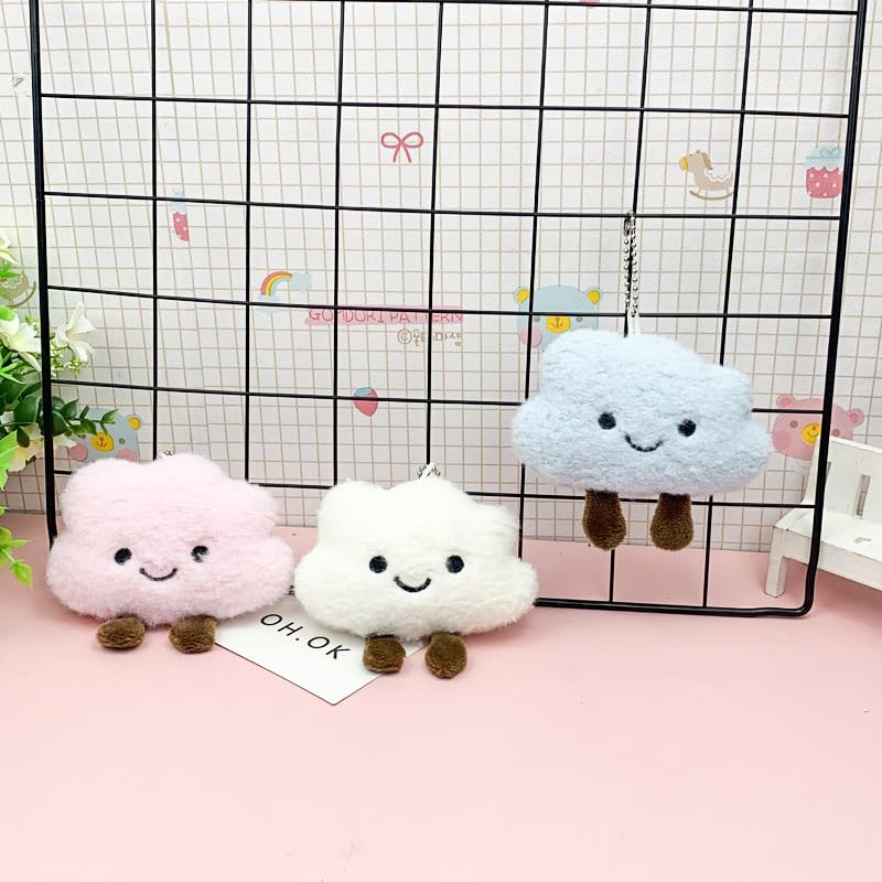 HSYHERE Super Cute Kawaii Smiling Face Happy Cloud Lucky Plush Cloud Baby Keychain, Funny Good Luck Cloud Key Chain Valentine Lovers Christmas Birthday Gift Keyring Bag Pendant Car Key Ring -White