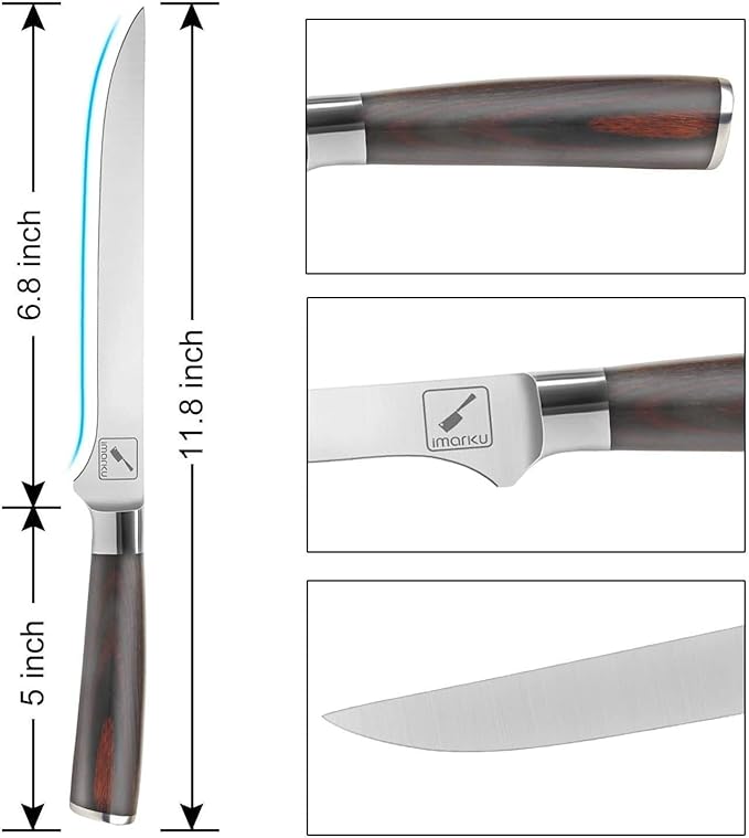 imarku Fillet Knife, German High Carbon Boning Knife, 6-Inch Stainless Steel Professional Grade Boning Fillet Knife for Fish, Pakkawood Handle for Meat and Poultry, Gifts for Men and Women