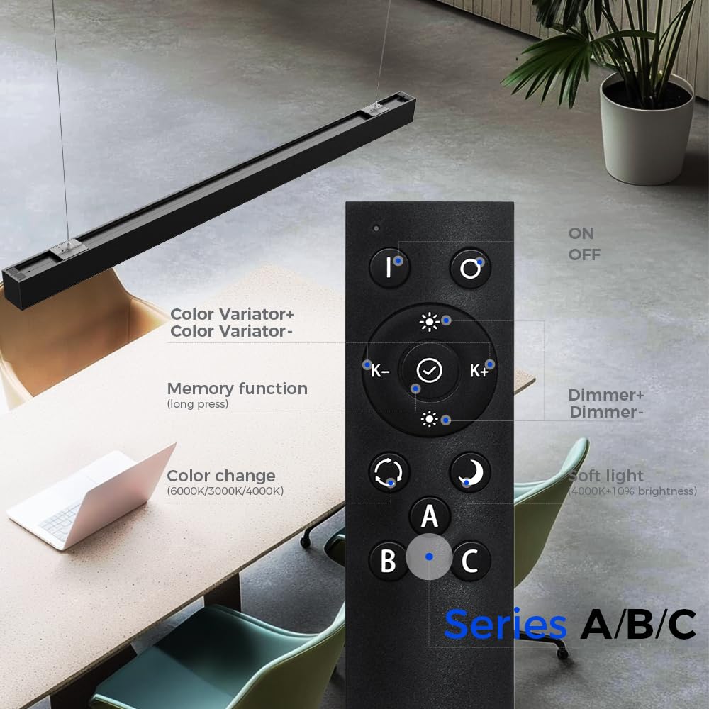 Barrina 5568 Remote Series Led Linear Lights Square Set 5Ft X 5Ft  2Nd-Generation  216W  21600Lm  Seamless Connection  3000K-6000K Color Changing  Suspended Shop Office Lighting With Remote  Black