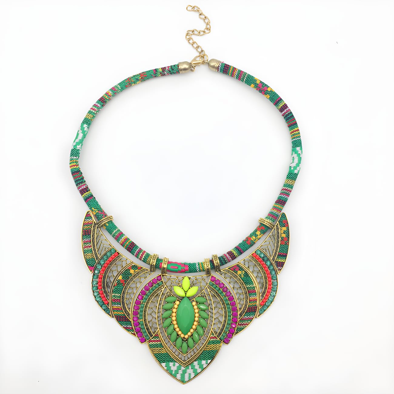 Ethnic Style Chunky Colorful Collar Festival Tribal Beaded Boho Choker Costume Necklace for Women Gift (green)