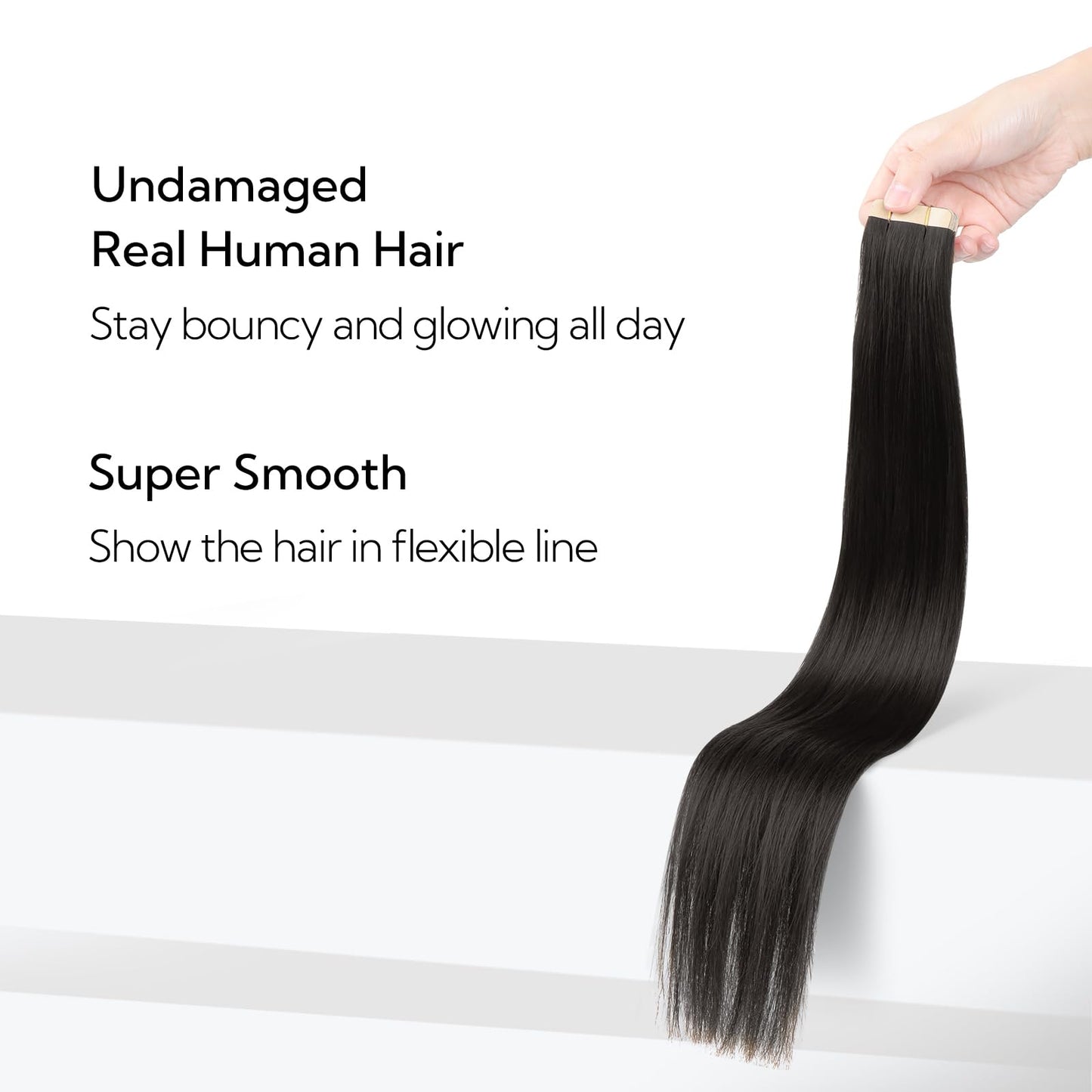 HOTBANANA Tape in Hair Extensions, 12 Inch 20pcs Natural Black Straight Remy Human Hair, Tape in Extensions
