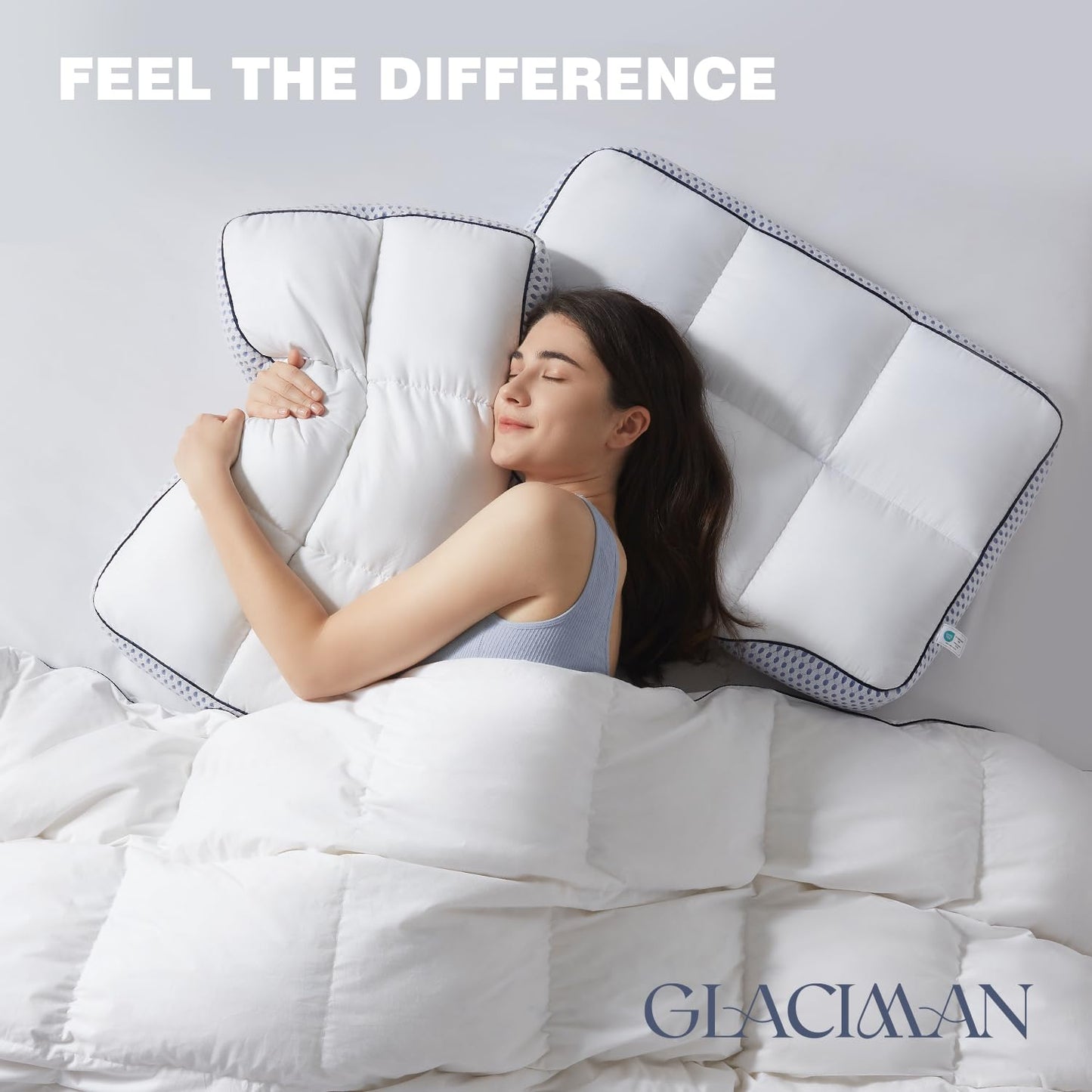 Glaciman Shredded Memory Foam Pillow for Side & Back Sleepers - Ergonomic Pillow with Breathable Cooling Mesh Gusset, Queen (15"x25"x4"), Pack of 1