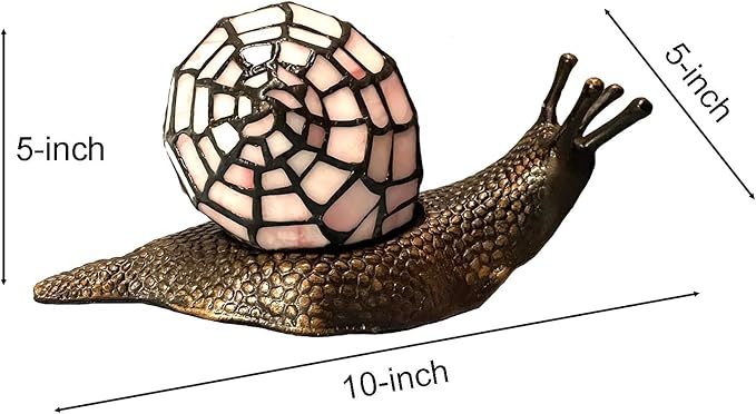 Bieye L10962 Land Snail Tiffany Style Stained Glass Accent Table Lamp for Home Decoration (Pink, 10" D x 5" W x 5" H)